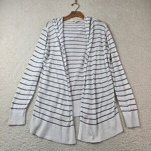 Cynthia Rowley Cardigan Women's Medium White Blue Small Stripe Hood Linen Rayon